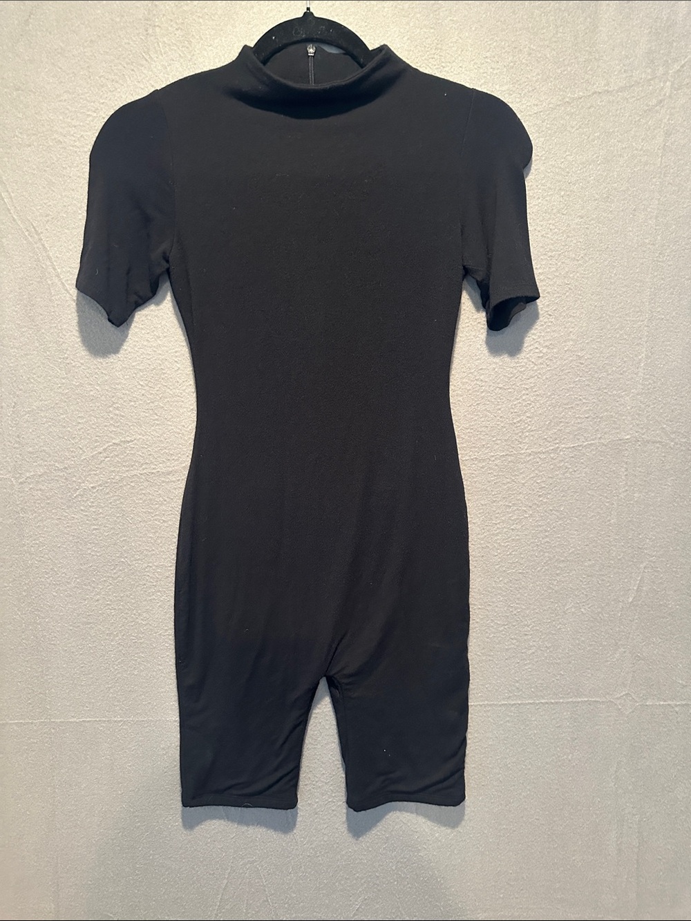 naked wardrobe Black Short-Sleeve Mock Neck Romper Jumpsuit